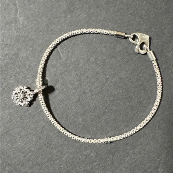 Pandora Sparkling Snowflake Double Dangle Charm Silver Bracelet - Picture 4 of 8